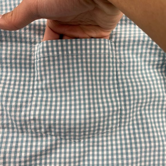 J. Crew Shirt Men Extra Large XL White Teal Checkered Flex Washed Button Up - Picture 2 of 7